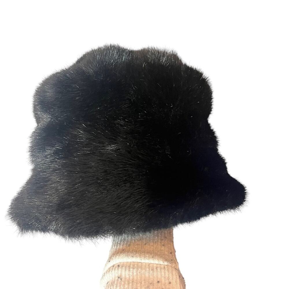 Faux Fur Bucket Hat One Size Black Winter Warm Plush Jenny Buchanan